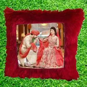 customized Printed Red Square Pillows with Photo, Name, Logo