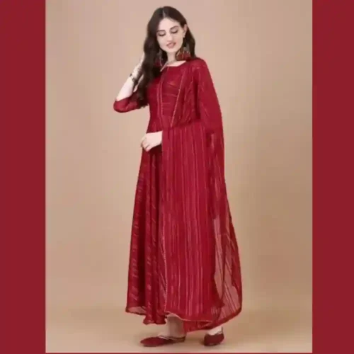 Classic Georgette Striped Gown with Dupatta for Women - Image 2
