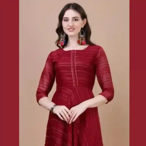 Classic Georgette Striped Gown with Dupatta for Women - Image 3