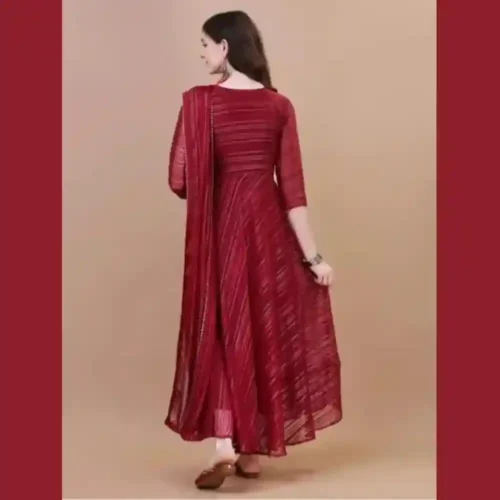 Classic Georgette Striped Gown with Dupatta for Women - Image 4